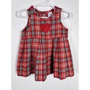 Vintage Baby Gap Girls 3-6 M Pleated Sleeveless Jumper Dress Plaid Red Heart